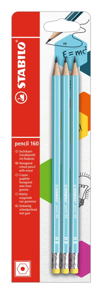 Bleistift mit Radierer - STABILO pencil 160 in blau - Härtegrad HB - 3er Pack