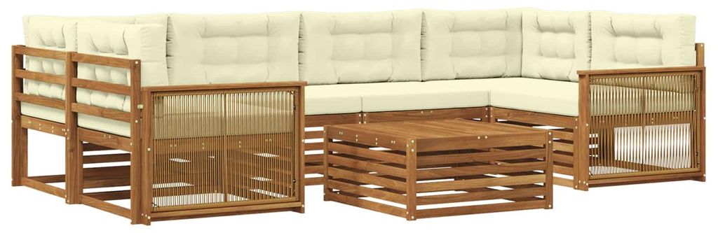 vidaXL Outdoor-Sofagarnitur mit Kissen 7 pcs Natur und Creme
