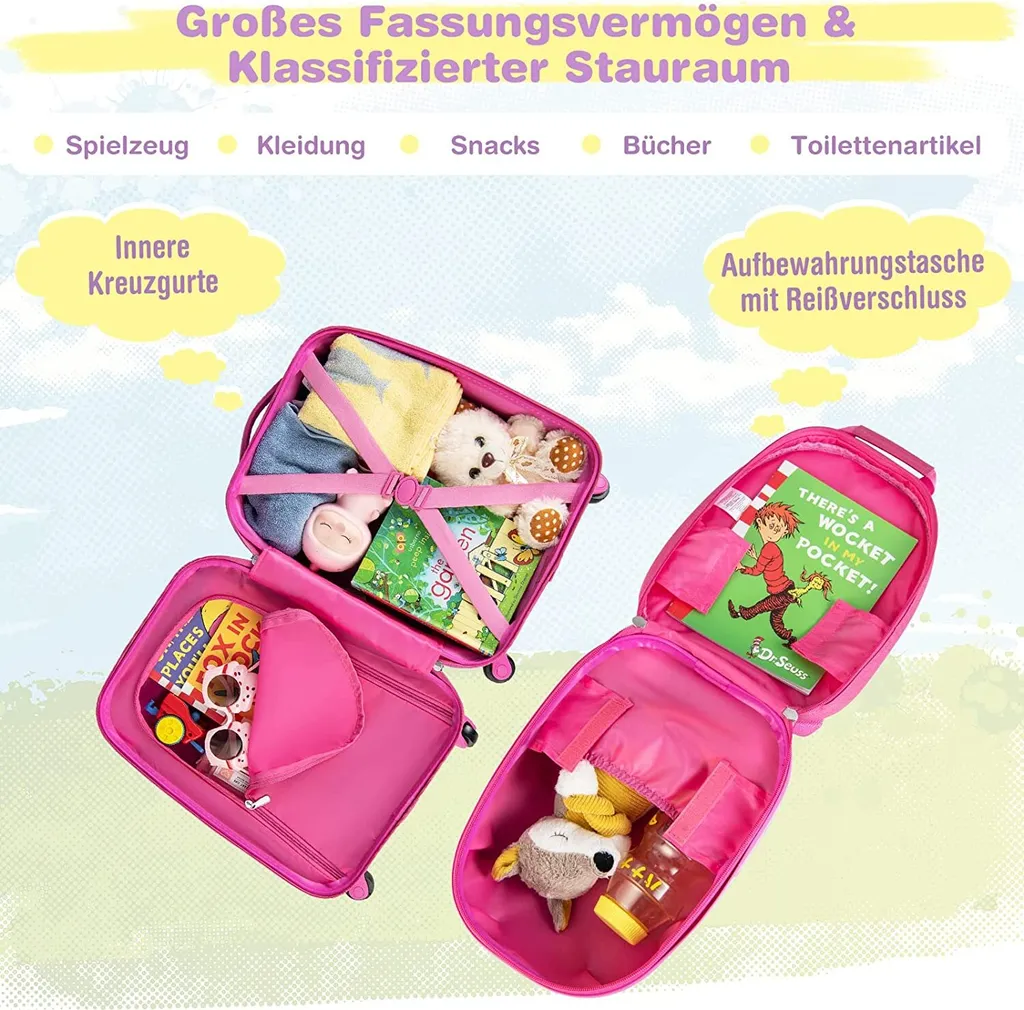 Set Viaggio COSTWAY Rosa: Valigia e Zaino per Piccole Avventure - 6