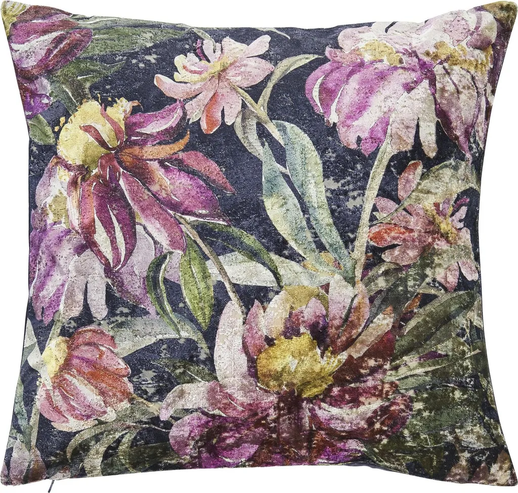Housse de coussin velours doux aspect vintage Peonies done. 40x40cm