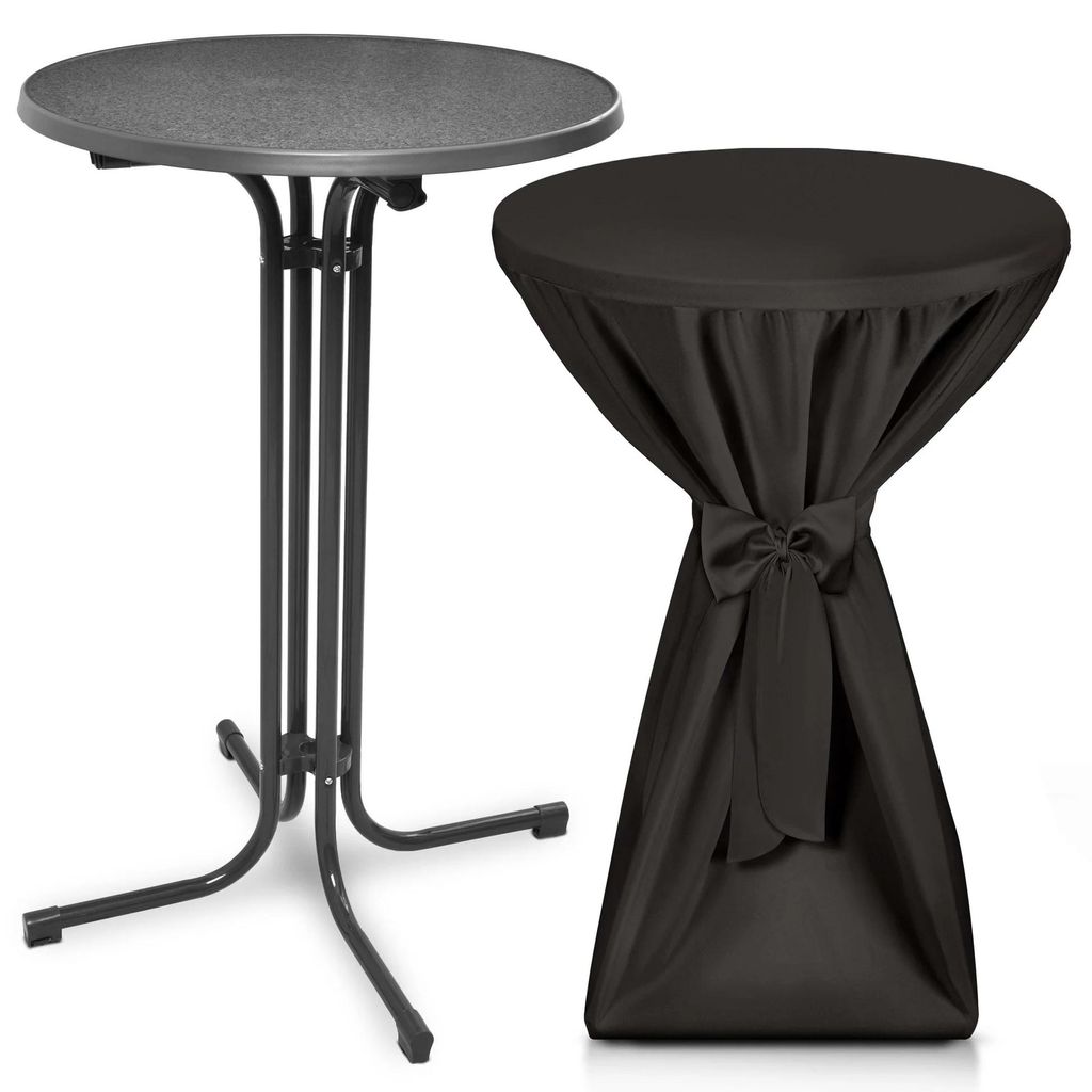 Beautissu Outdoor Stehtisch Bellini, klappbar, Ø80cm, Schwarz, mit Husse