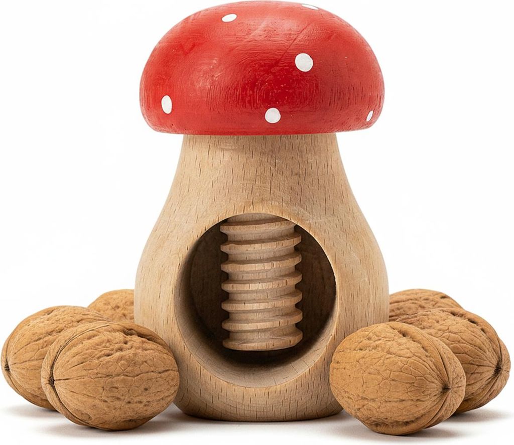 Holz-Nussknacker Pilz Rot, handgefertigt in Polen, Produktbild 