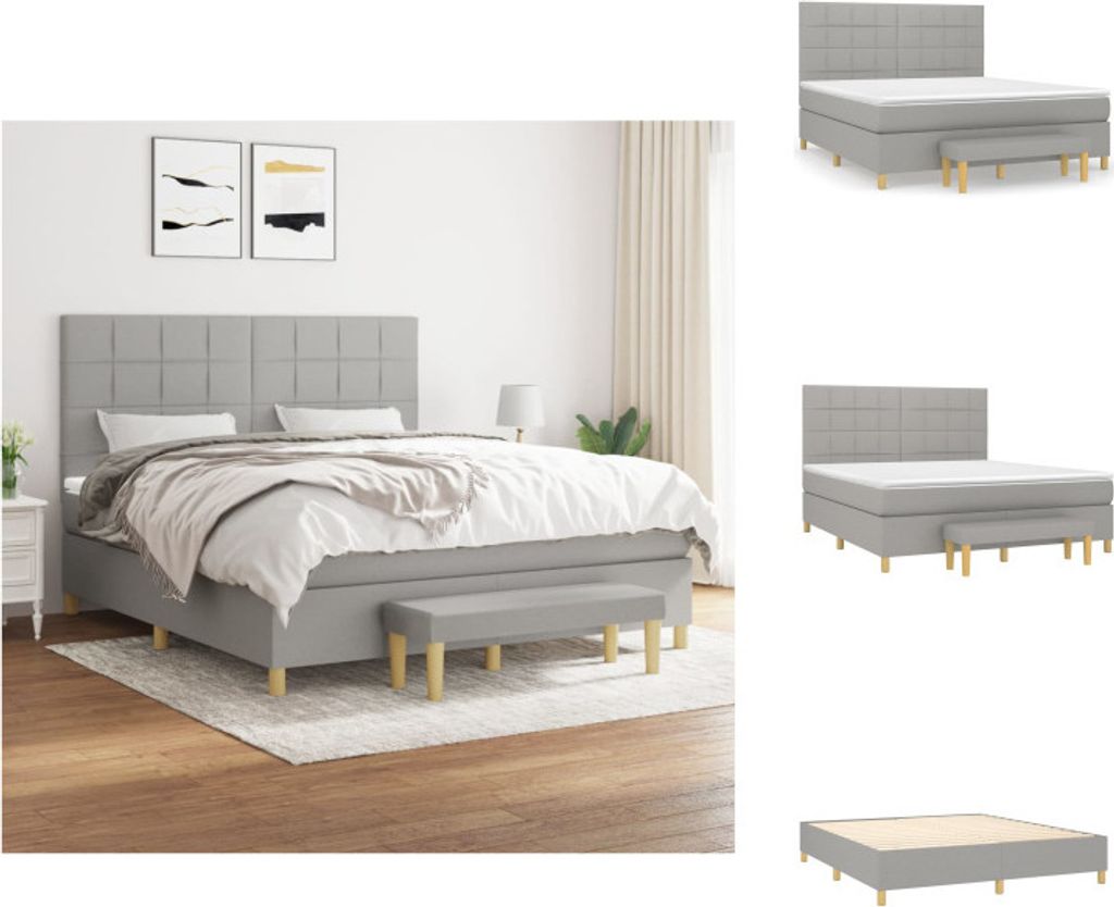 vidaXL Boxspringbett mit Matratze Hellgrau 160x200 cm Stoff - Betten & Bettgestelle