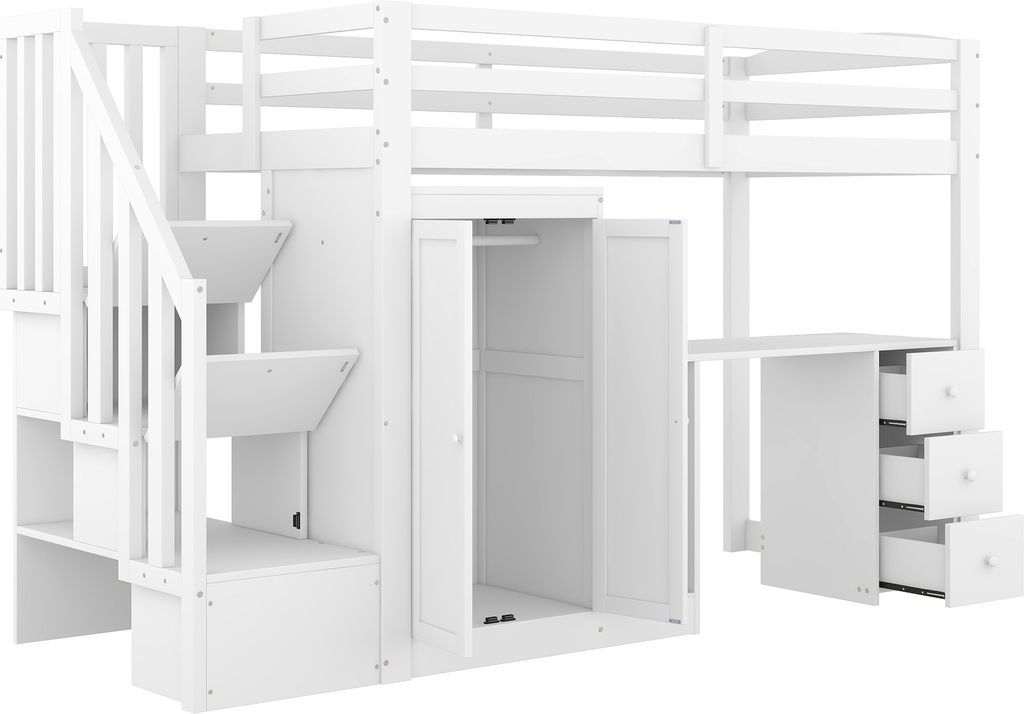 Hochbett, 90 x 200cm, Bett mit Lattenrost (ohne Matratze), Produktbild 