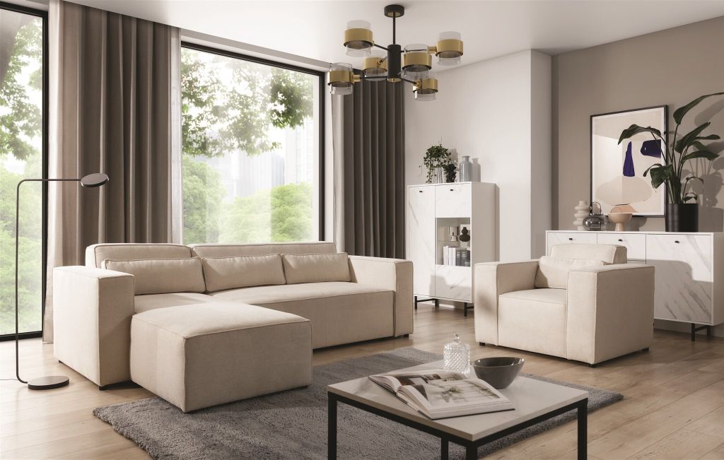 Ecksofa Schlafsofa inkl. Sessel WALDO Stoff Brooklyn Pearl Produktbild 