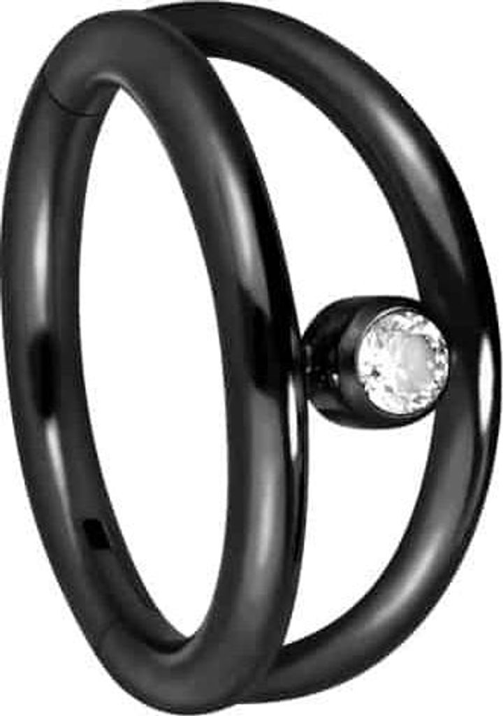 Ohrpiercing, Nasenpiercing, Septum Piercing Titan Segmentring Clicker 2 RINGE + KRISTALL Schwarz Innendurchmesser: 8 mm