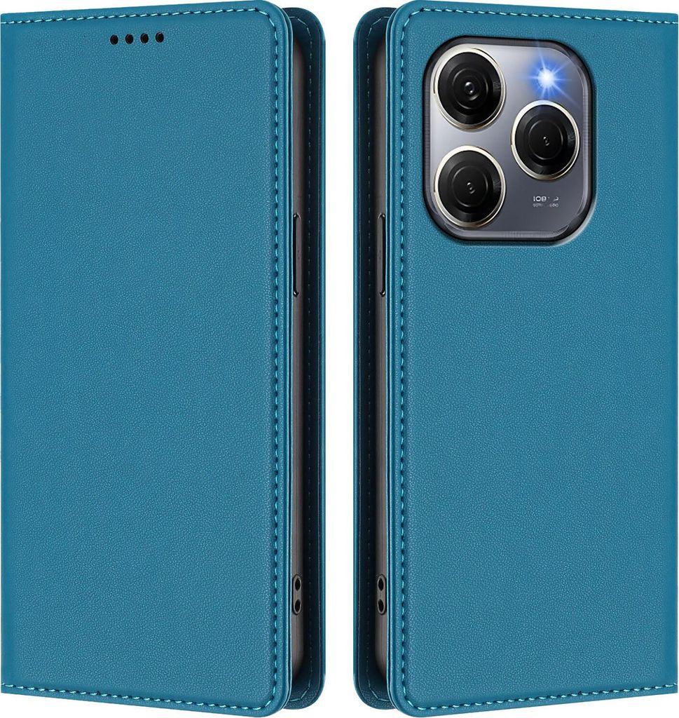 Handyhülle für Tecno Spark 20 Pro 5G, Kunstleder Klapphülle Stoßfeste Magnetische Hülle mit Ständer Blau