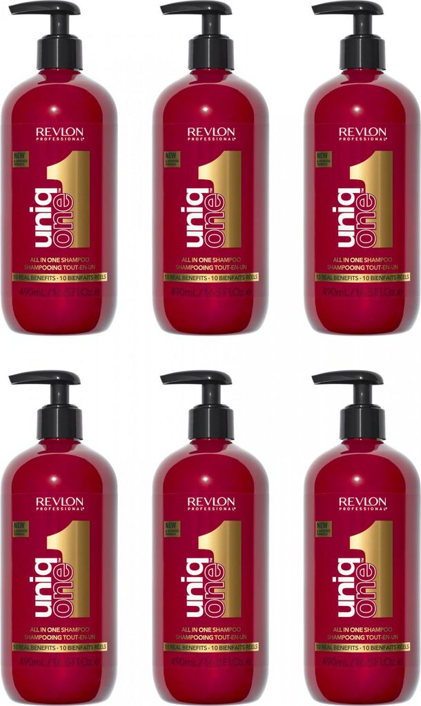 Revlon Uniq One All in One 6 x 490 ml Shampoo für jeden Haartypen 2 in 1 Set