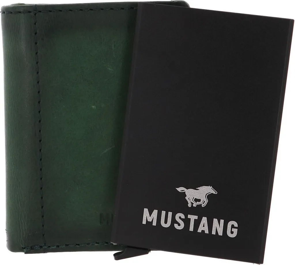 MUSTANG Temi Wallet Green: Portafoglio Piccolo Uomo in Pelle Verde
