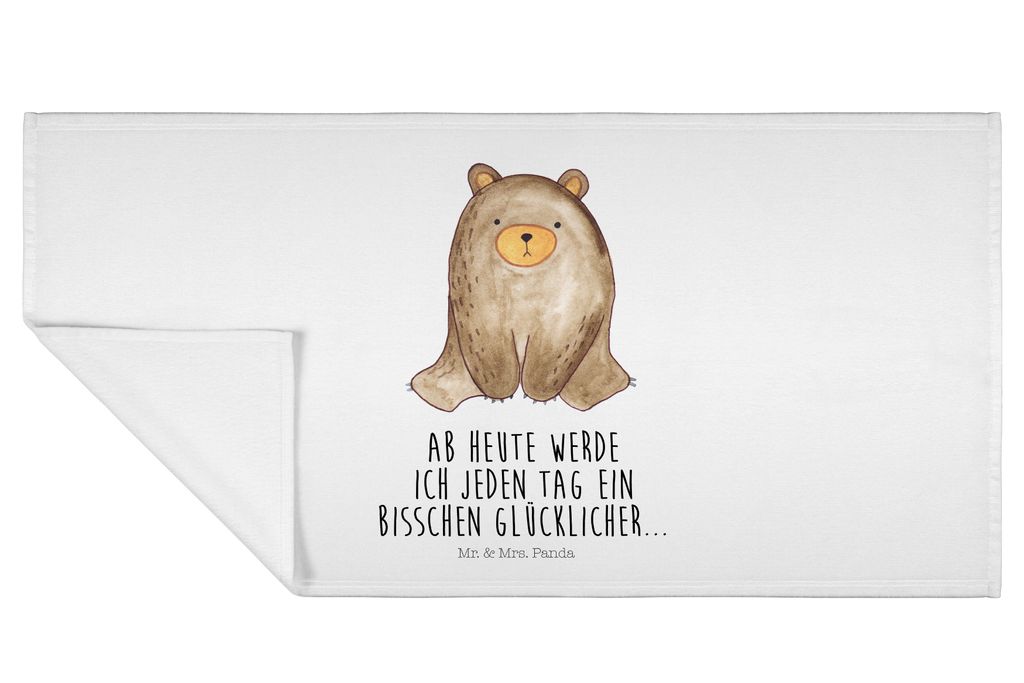 Mr. & Mrs. Panda Frotteehandtuch Bär sitzend - Weiß - Geschenk, gesichtshandtuch, Handtuch 50x100, Flauschtuch, gesichtstuch, Teddy