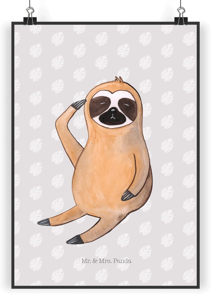 Mr. & Mrs. Panda Bild Faultier Vogel DIN A3 - Grau Pastell - Geschenk, Müde, faul, Plakat, Design Poster, Früher, drucke, Genervt, wanddeko, Ange...