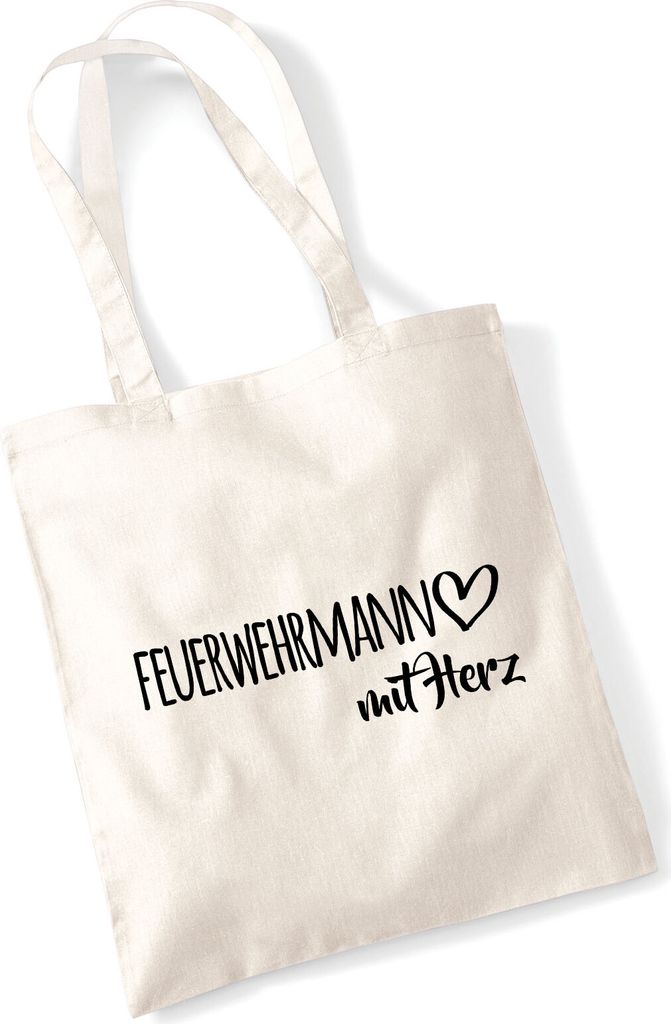 Huuraa Jutebeutel Feuerwehrmann mit Herz 10 Liter Natural Baumwolle Tasche Geschenkidee