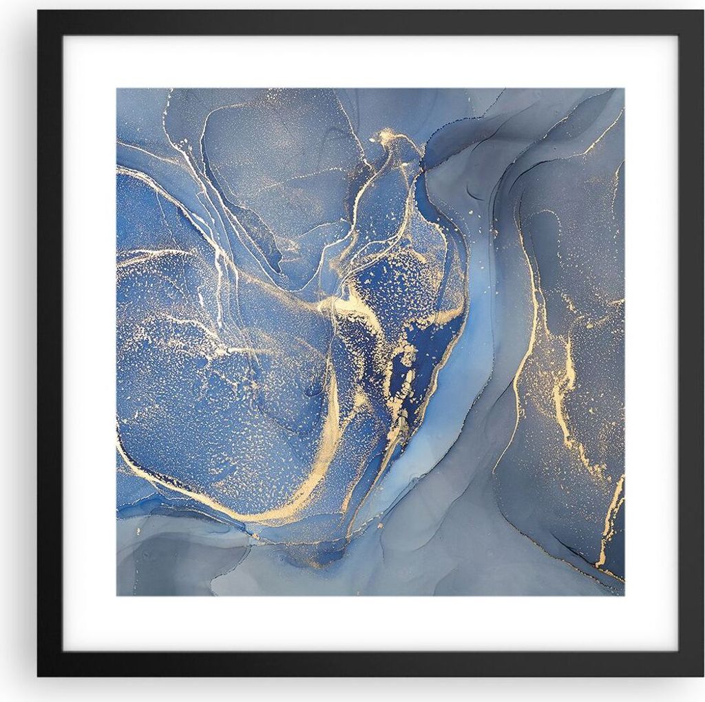 Gerahmtes Poster - Schwarzer Rahmen - Gold Blau Farbe - 40x40 cm - Wand Bild - Wanddeko - Wandbilder - Kunstposter - Wandposter - Bilderrahmen - Bi...