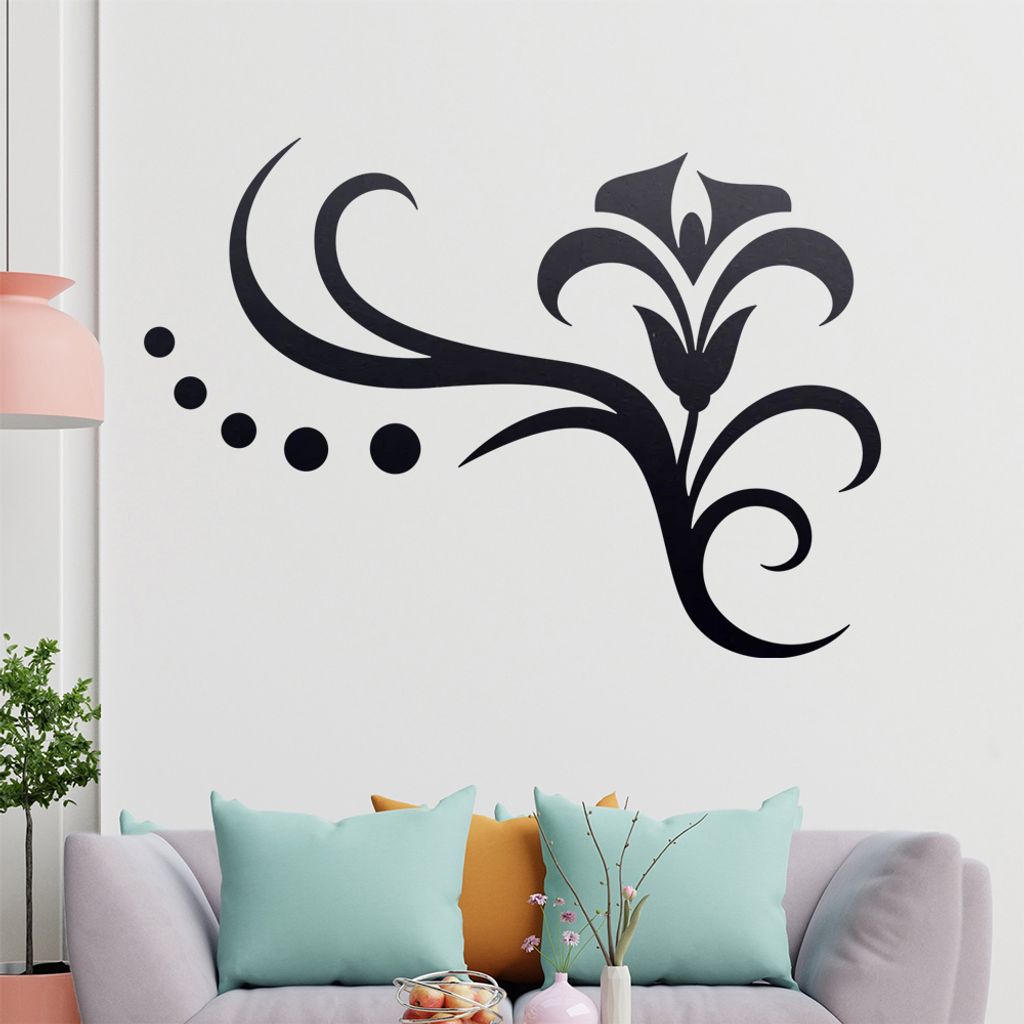 Blume - Linien Punkte Wandtattoo in 6 Größen - Wandaufkleber Wall Sticker - Dekoration, Küche, Wohnzimmer, Schlafzimmer, Badezimmer