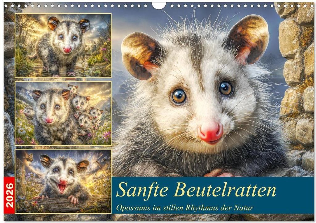 Sanfte Beutelratten. Opossums im stillen Rhythmus der Natur (Wandkalender 2026 DIN A3 quer), CALVENDO Monatskalender
