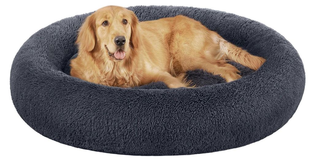 Hundebett Hundekorb - Donut-Form - 100 % Baumwolle - Atmungsaktiv - Maschinenwaschbar - Herausnehmbares Mittelpolster - Schwarz