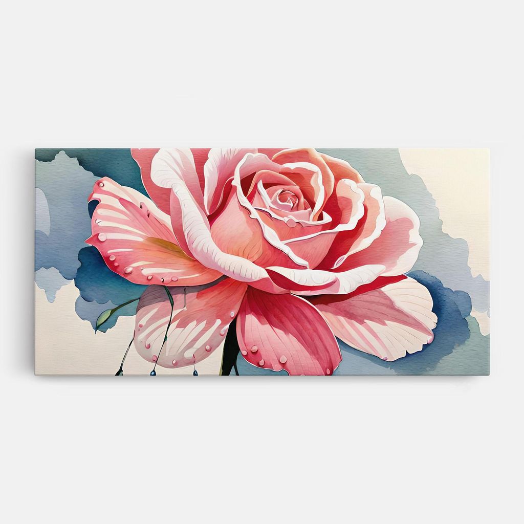 ARTHUB Leinwandbild 50x100 cm, Bih Pink Rose | Wohnzimmerdekoration, Hängende Bilder, Wanddekoration, Heimdekoration, Blumen, Rosen