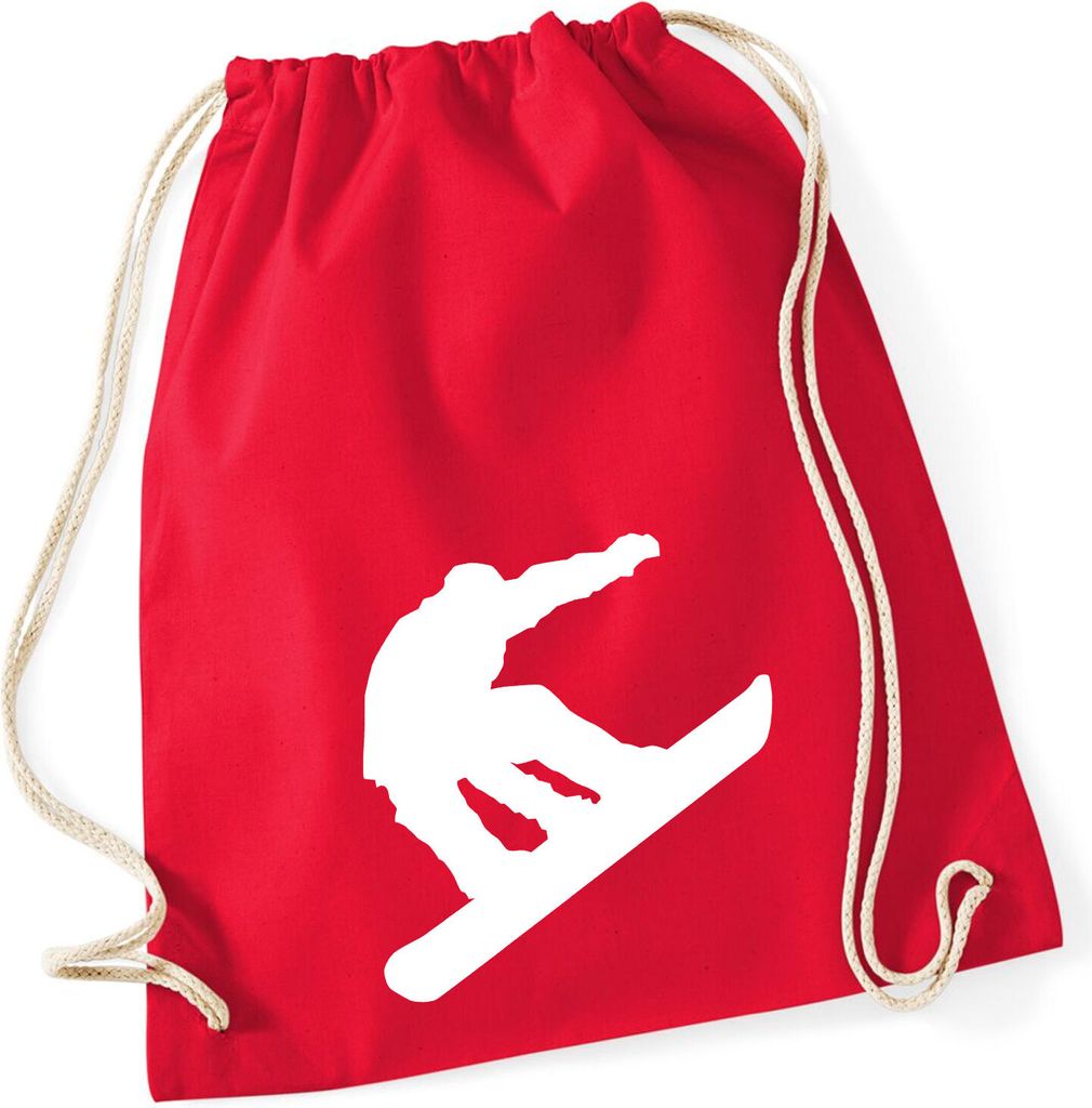 Huuraa Turnbeutel Snowboarden Silhouette 12 Liter Classic Red Baumwolle Rucksack Geschenkidee