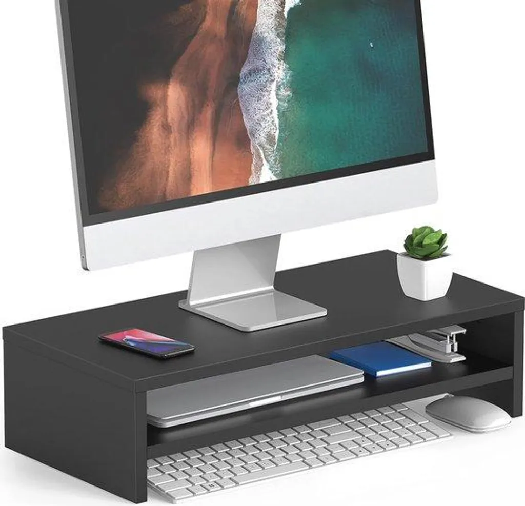 Rehausseur d'écran double en bois noir pour bureau et pc portable - Zen