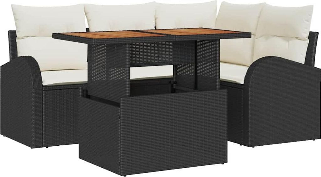 "2026 MODERNE" Garten-Sofa-Set - elegantes Design - Sitzgruppe mit Sofa, Tisch - mit Speicher 5 pcs Schwarz Poly Rattan - Terassenmöbel NeuMöbel3...