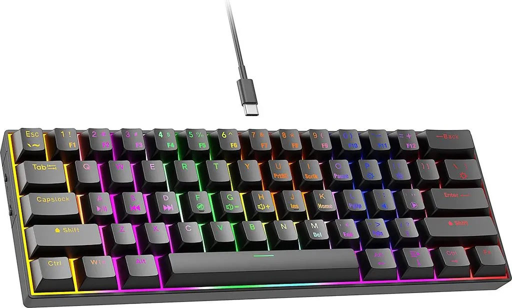 Clavier Mécanique Filaire INF 61 Touches Noir Compact pour Gaming PC