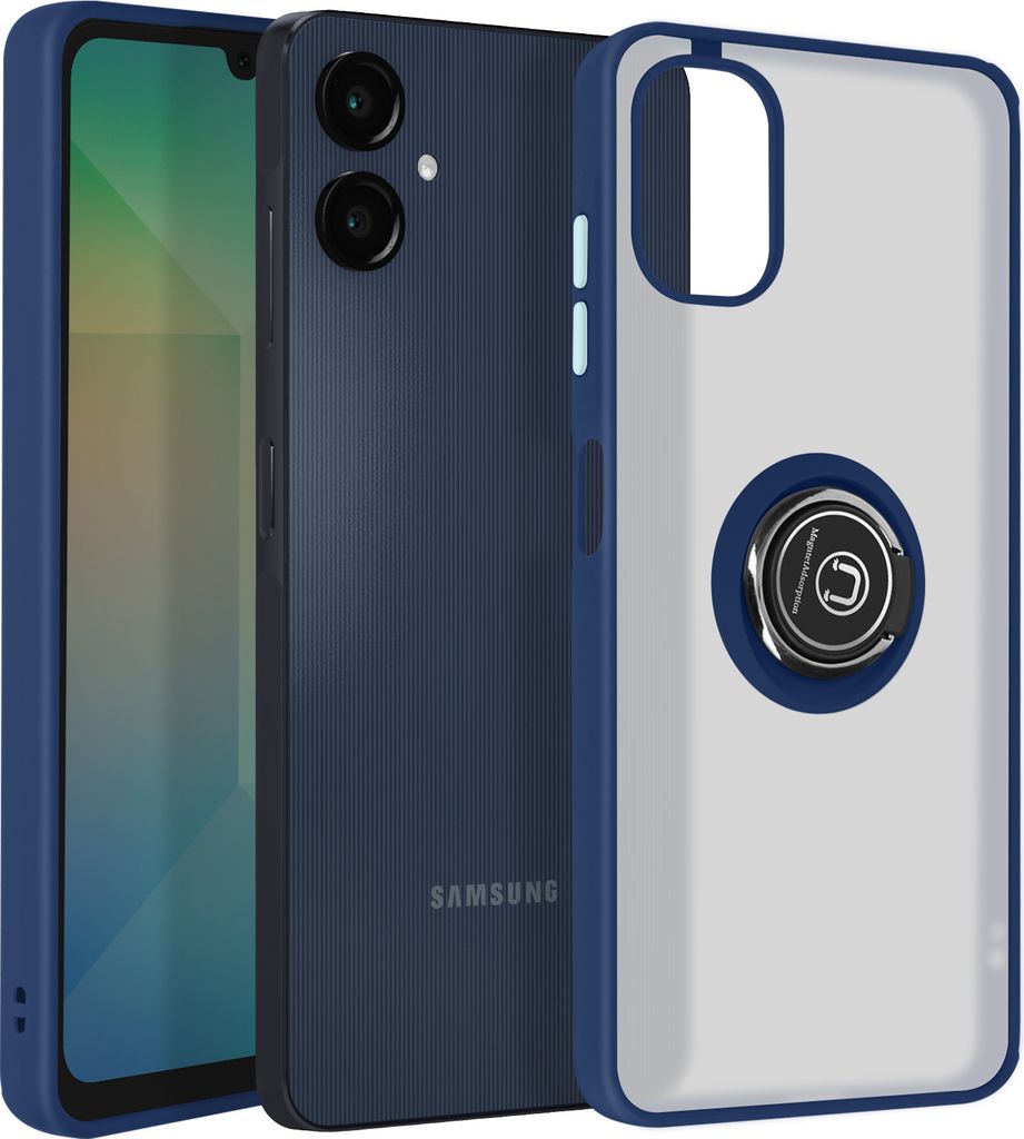 Avizar, Handyhülle für Samsung Galaxy A06 Metallring, Video-Halterung, Nachtblau