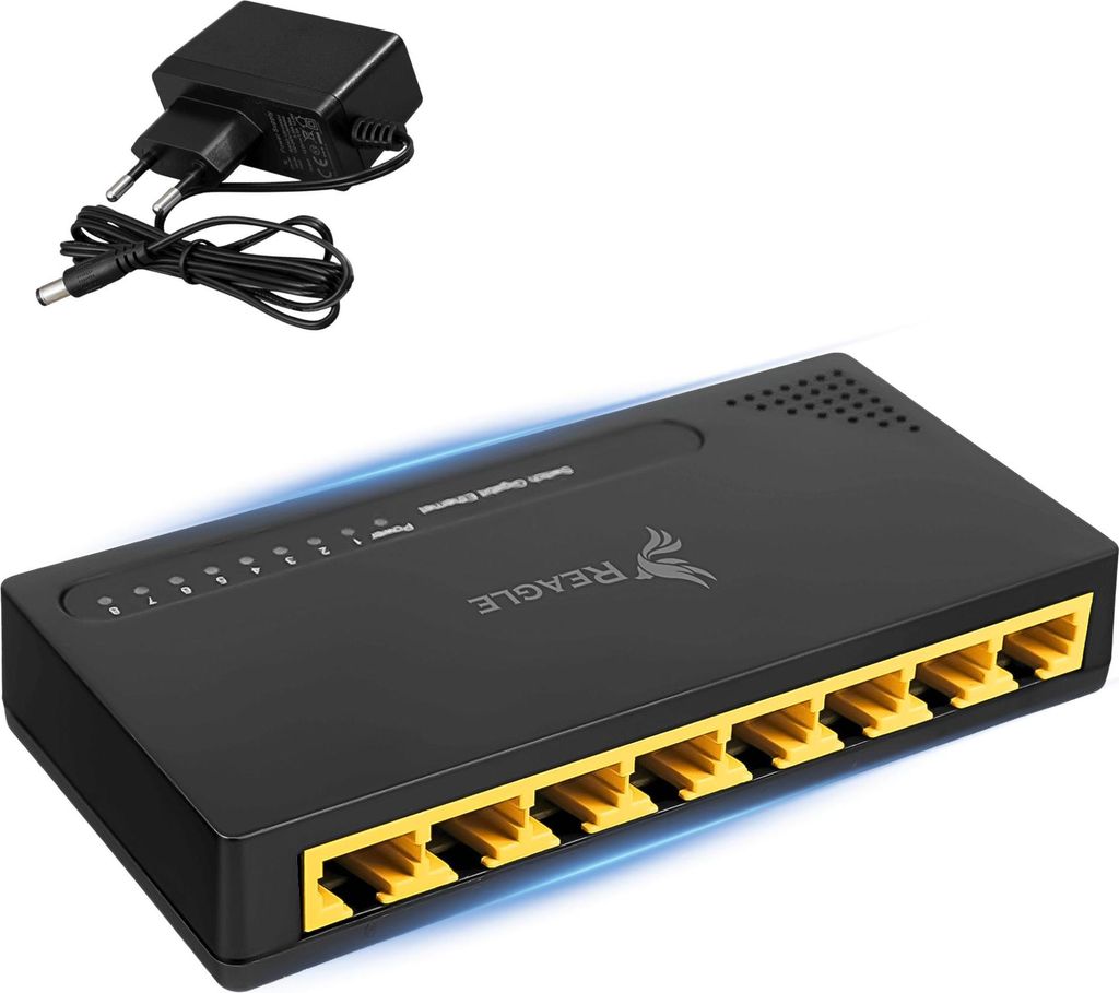LAN SWITCH 8 PORT GIGABIT ETHERNET RJ45 1000 Mb FÜR INTERNET REAGLE