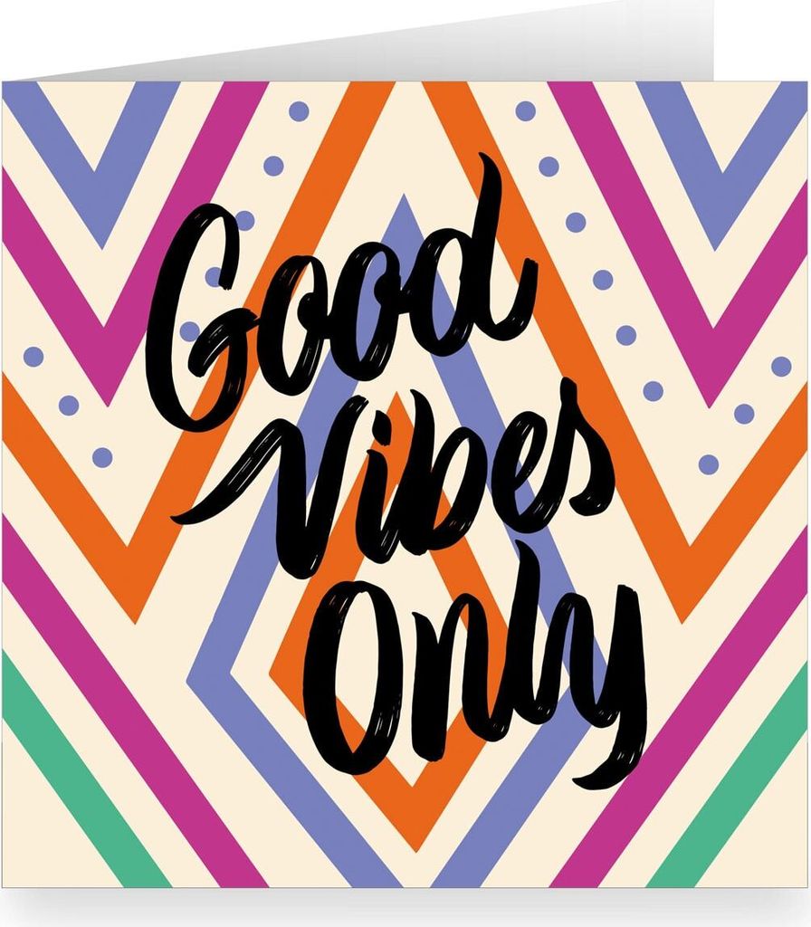 Bunte Motto Boho Glückwunschkarte innen weiß mit Hand Lettering: Good Vibes Only