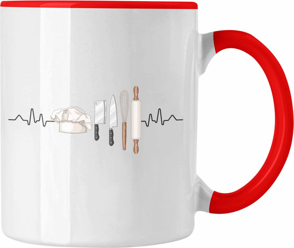 Trendation - Sternekoch Tasse Geschenk für besten Koch der Welt Spruch Herzschlag (Rot)