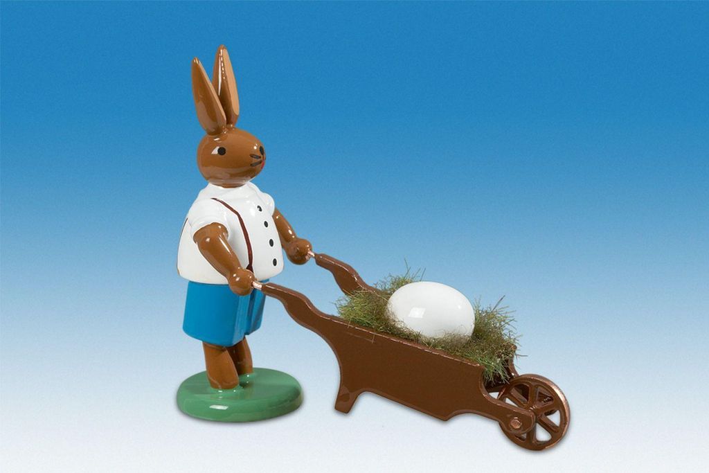 Osterdekoration Osterhase mit Schubkarre und Ei Höhe 7,5cm NEU