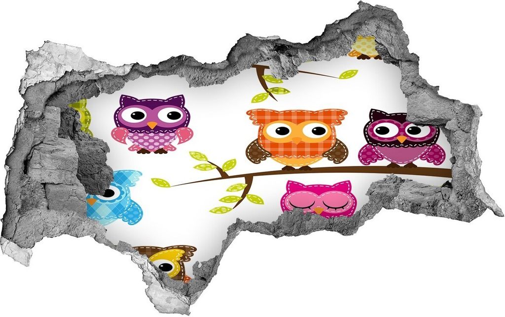 Selbstklebender Loch-3D-Aufkleber 95x73 cm bunte Eulen