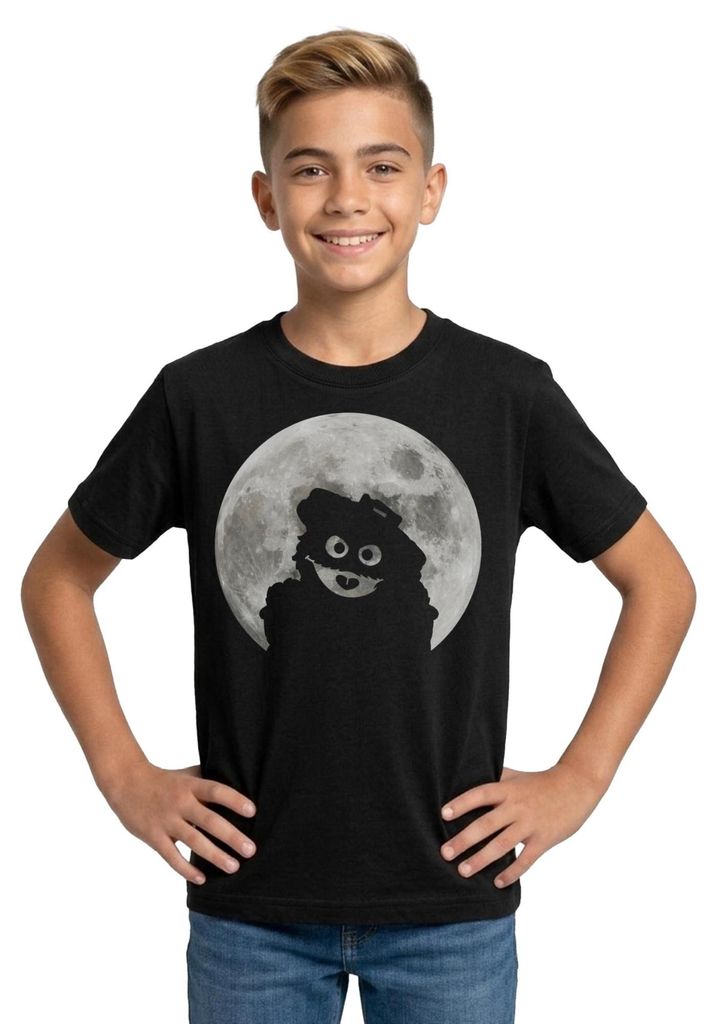 Spreadshirt Sesamstraße Oskar In Einer Vollmondnacht Teenager T-Shirt, 152/164 (12-14 Jahre), Schwarz