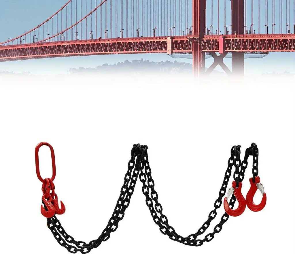 Catena di sollevamento per gru a motore - Capacità di carico 2 t - Lunghezza 2 m - Acciaio legato - Forgiata - Gancio di presa e fibbia - Rosso