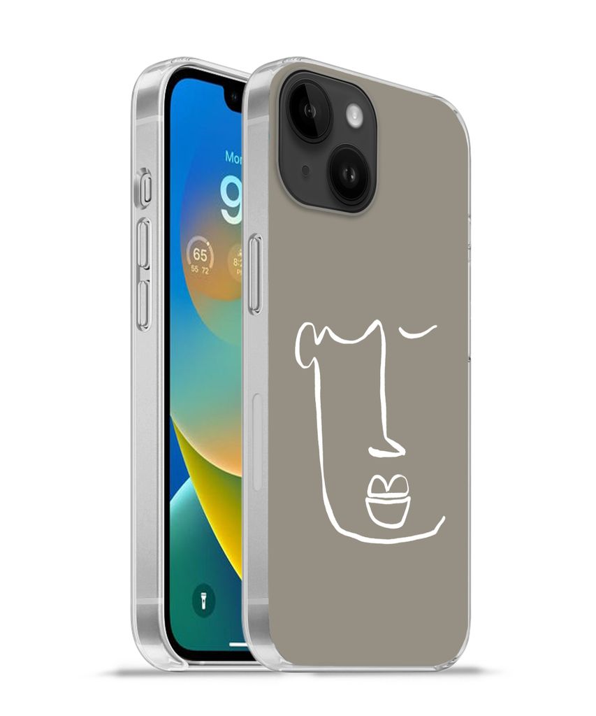 MuchoWow Handyhülle Schutzhülle Hülle für Apple iPhone 14 - Softcase Lippen - Abstrakt - Strichzeichnung Silikon Softcase Handy Hülle - Mobi...