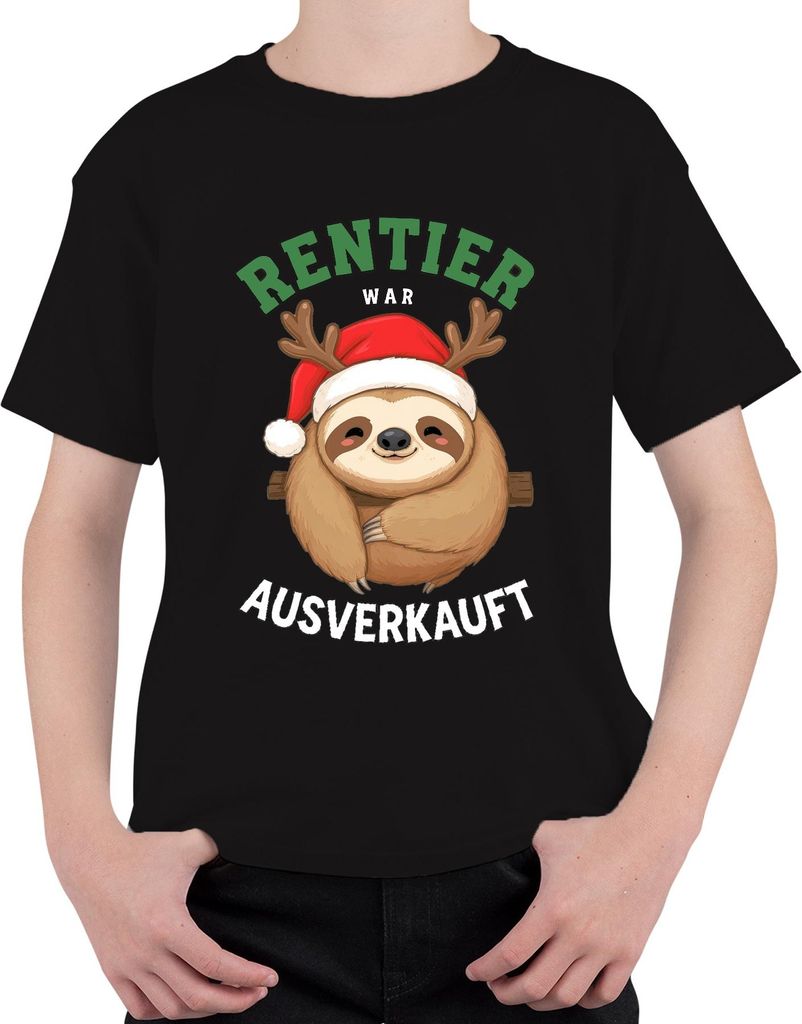 Rentier war t Weihnachten Faultier Geschenk Lustig Uni Kinder T-Shirt, Schwarz, 104