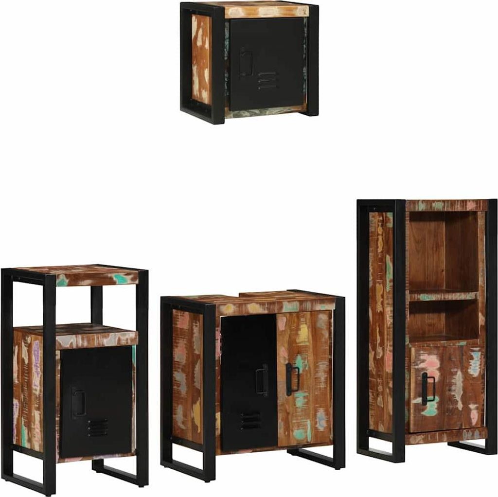 Badezimmermöbel-Set mit Regal 4 pcs Massives upgecyceltes Holz