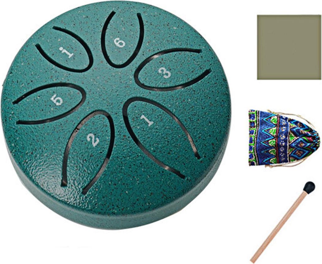 Stahlzungentrommel für Kinder, 7,6 cm, 6 Töne, Mini-Regentrommeln, Regenmusiker für draußen, mit Schlägeln und Notenbuch für Garten, Camping,...