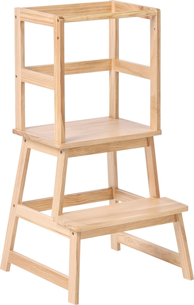 BELIANI Kinder Küchenhelfer Hellbraun Kiefernholz mit Rausfallschutz Treppenstufe Skandi-Design Lernturm Stehhilfe Küchenhocker Holzmöbel Kinder...
