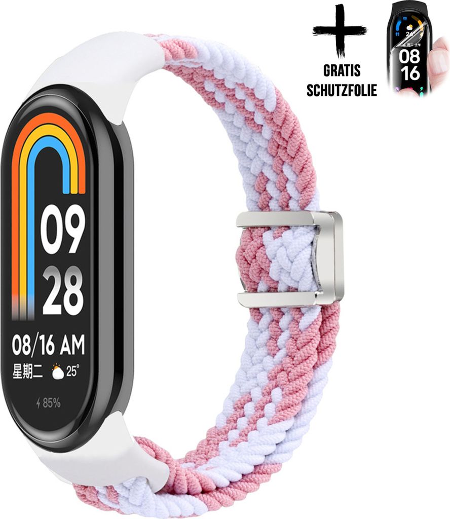 Armband Für Xiaomi Smart Band 8 9 * Rosa-Weiss * Nylon Magnet Uhrenarmband Armband Zubehör Ersatz Moe-Pley
