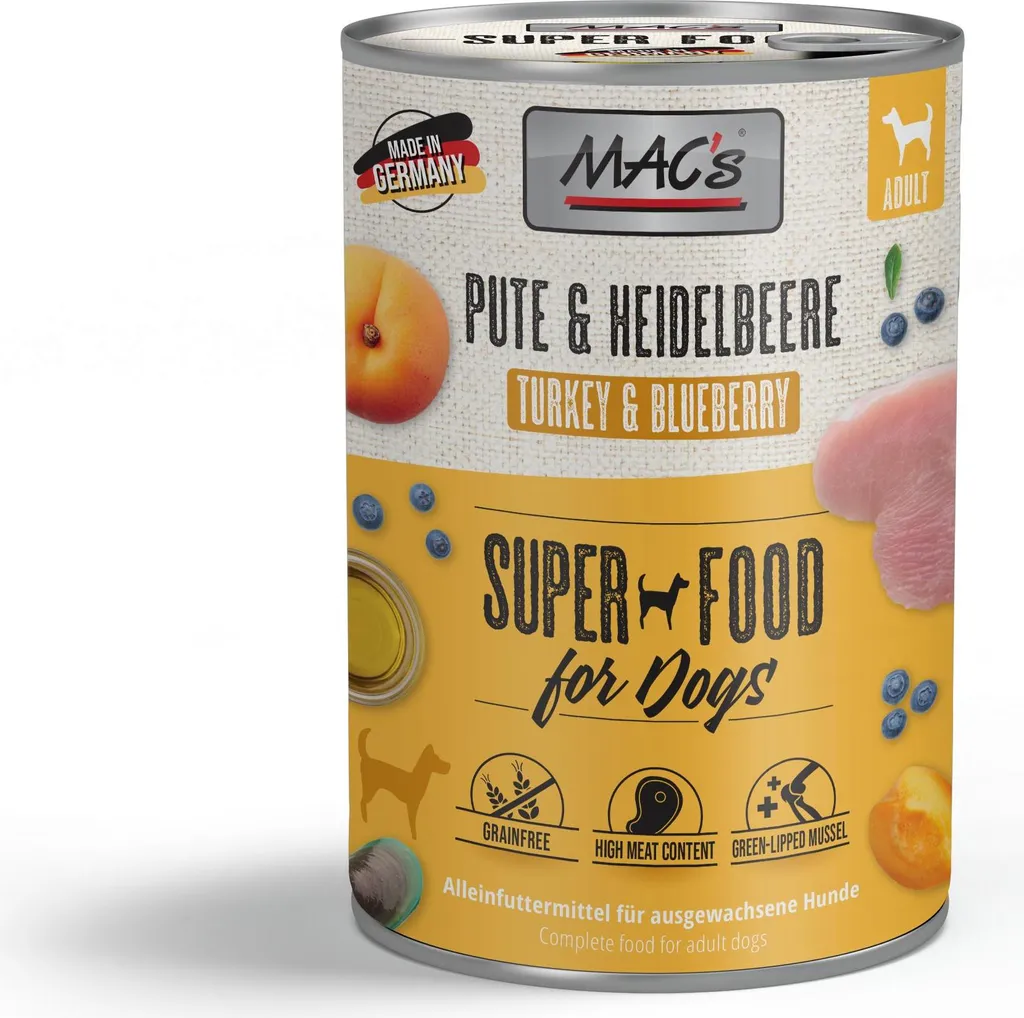 MAC's Dog Umido Naturale Tacchino e Mirtilli 400g - Pack Salva Salute - 1