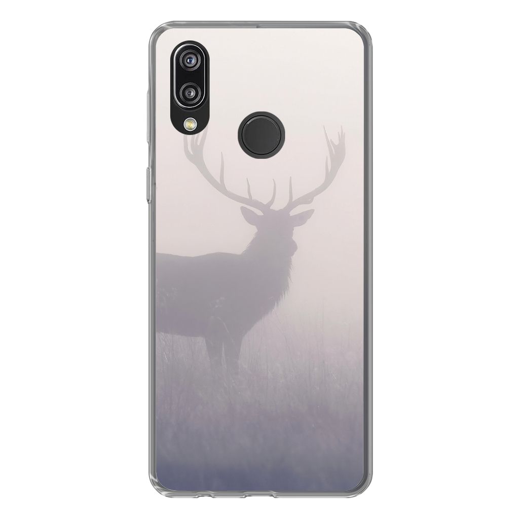 MuchoWow Handyhülle Schutzhülle Hülle für Huawei P20 Lite (2020) Hirsche - Nebel - Morgen Silikon Softcase Handy Hülle - Kartenhalter