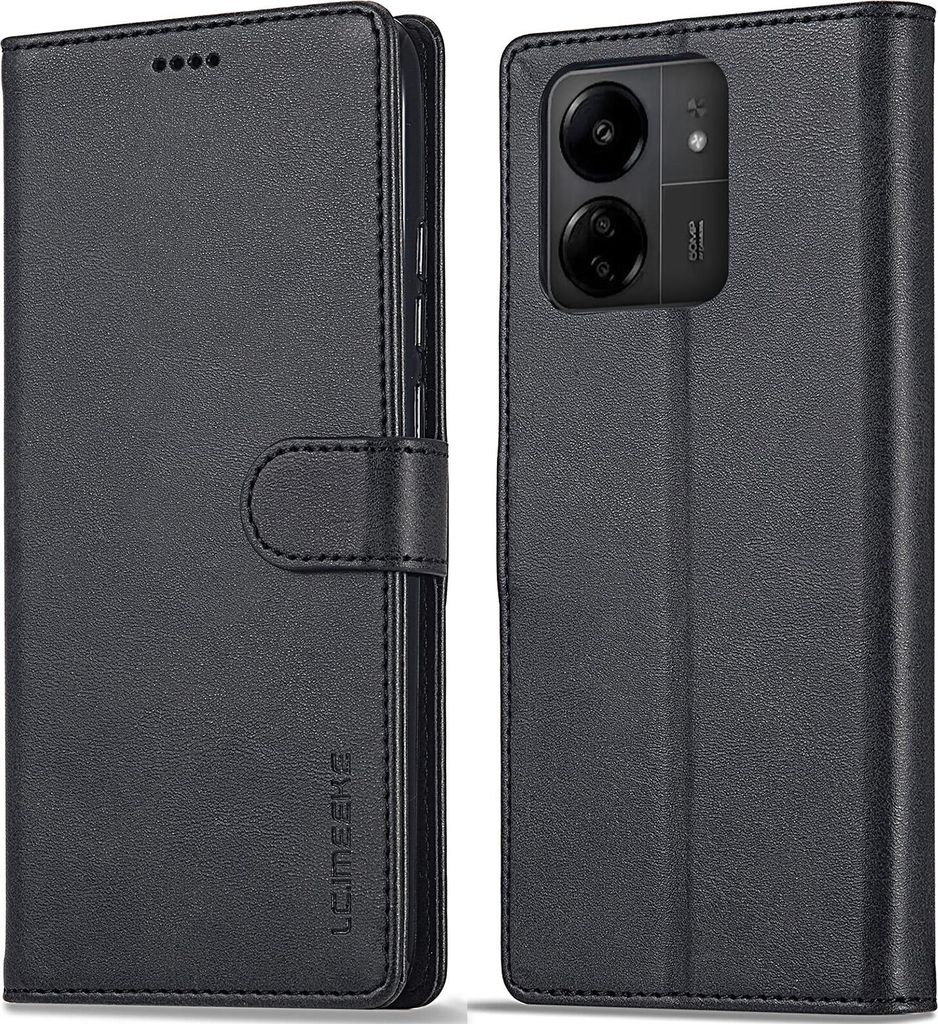 Hülle für Xiaomi Redmi 13C, Klapphüllen Brieftasche Leder Magnetverschluss Ständer Schutzhülle Schwarz