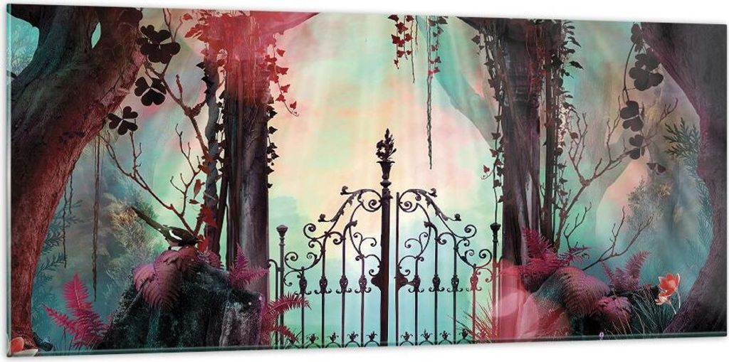 Bilder auf glas - Einteilig - Fantasie Tor Garten - 120x50cm - Glasbilder - Wandbilder - Bilder - zum Aufhängen bereit - Wanddekoration aus Glas -...