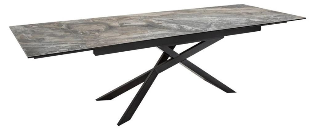 Esstisch STELIX 180–220–260 cm – Tischplatte aus Keramik in Marmoreffekt und gehärtetem Glas
