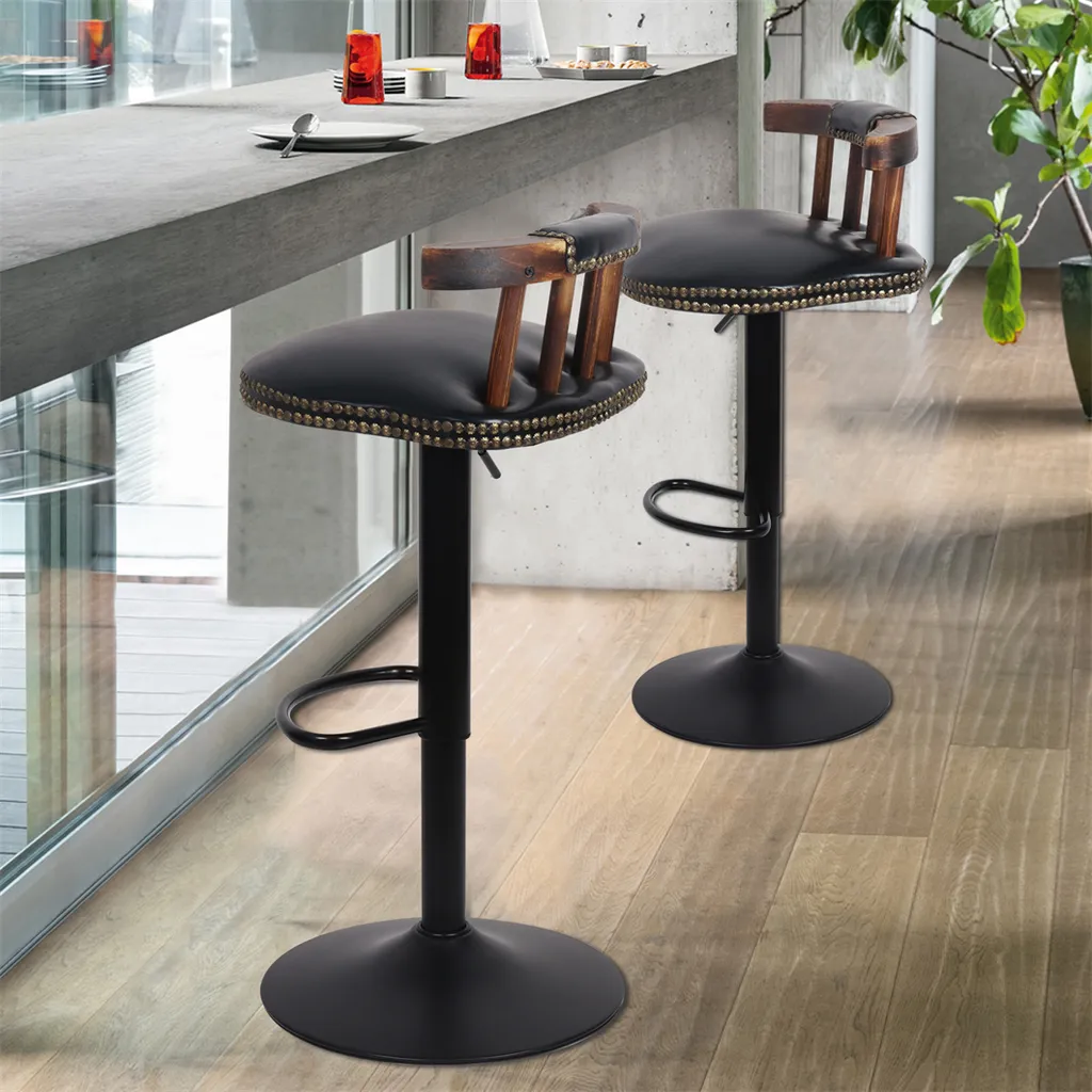 Tabouret de Bar Design Noir avec Dossier Réglable - Ensemble de 2 Pièces - 4
