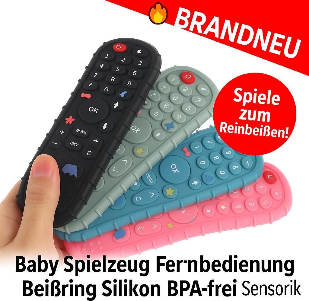 Baby Spielzeug Fernbedienung Beißring Silikon BPA-frei Sensorik schwarz