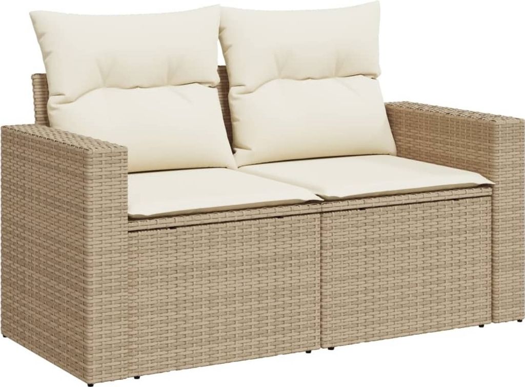vidaXL Gartensofa mit Kissen 2-Sitzer Beige Poly Rattan Produktbild 