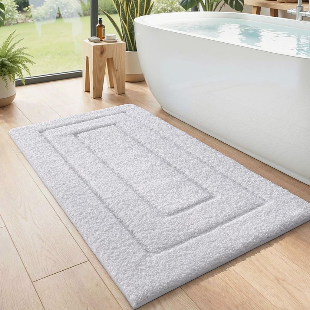 Rutschfeste, weiche Mikrofaser-Badematte, saugfähig, maschinenwaschbar, für Dusche, Badewanne und WC, weiß, 60 x 110 cm