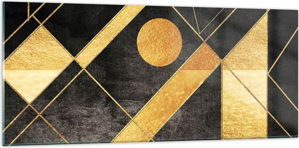 Bilder auf glas - Einteilig - Golden Schwarz Figuren - 120x50cm - Glasbilder - Wandbilder - Bilder - zum Aufhängen bereit - Wanddekoration aus Gla...