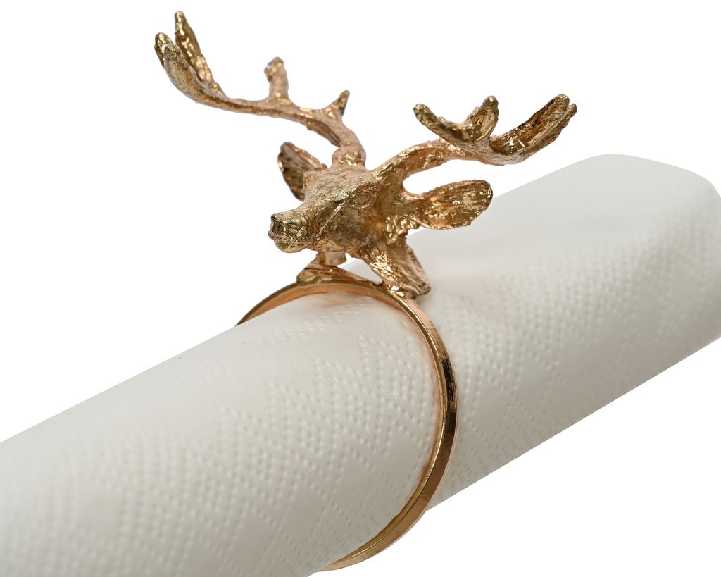 Serviettenringe Hirschkopf 3,7x5,5x3cm Metall 4er Set Gold Produktbild 3